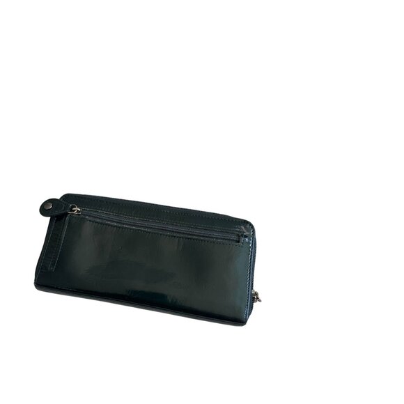 PERLINA Deep Green Patent Leather Zip Around Clutch Wallet - Picture 7 of 9